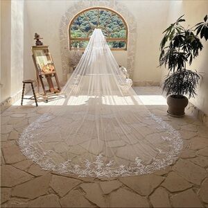 Ivory veil lace appliqué